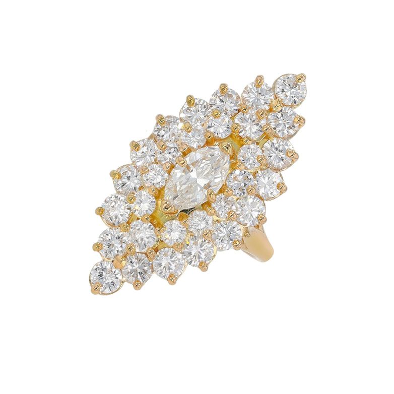 Bague marquise diamants 4.93 carat or jaune 10.91g Comme neuf -  reconditionné disponible sur Gemme Les Bijoux